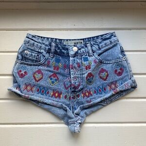 Topshop Blue Jean Shorts with Pattern on Front